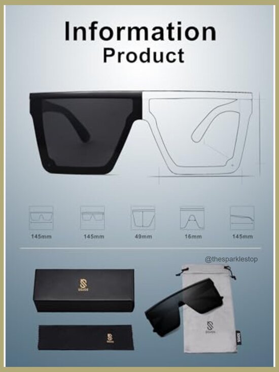 Square Big Sunglasses Thick Frame Flat Top Mirrored Shades Goggle Siamese Lens